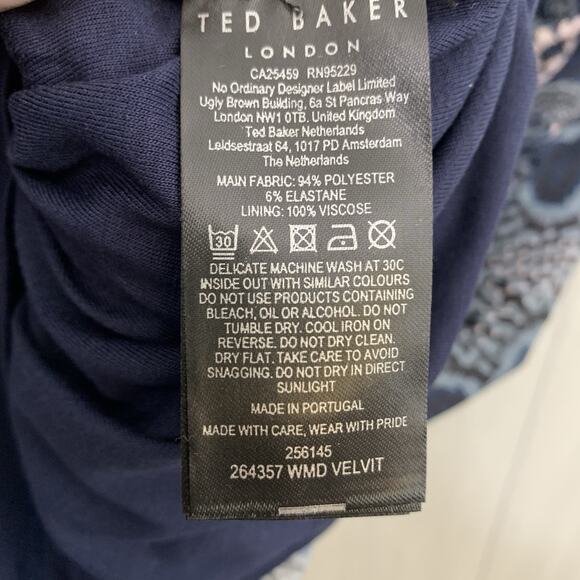 Ted Baker Velvit Blue Floral Sheer Sleeve Dress Size 1 (S/4) - Picture 5 of 7